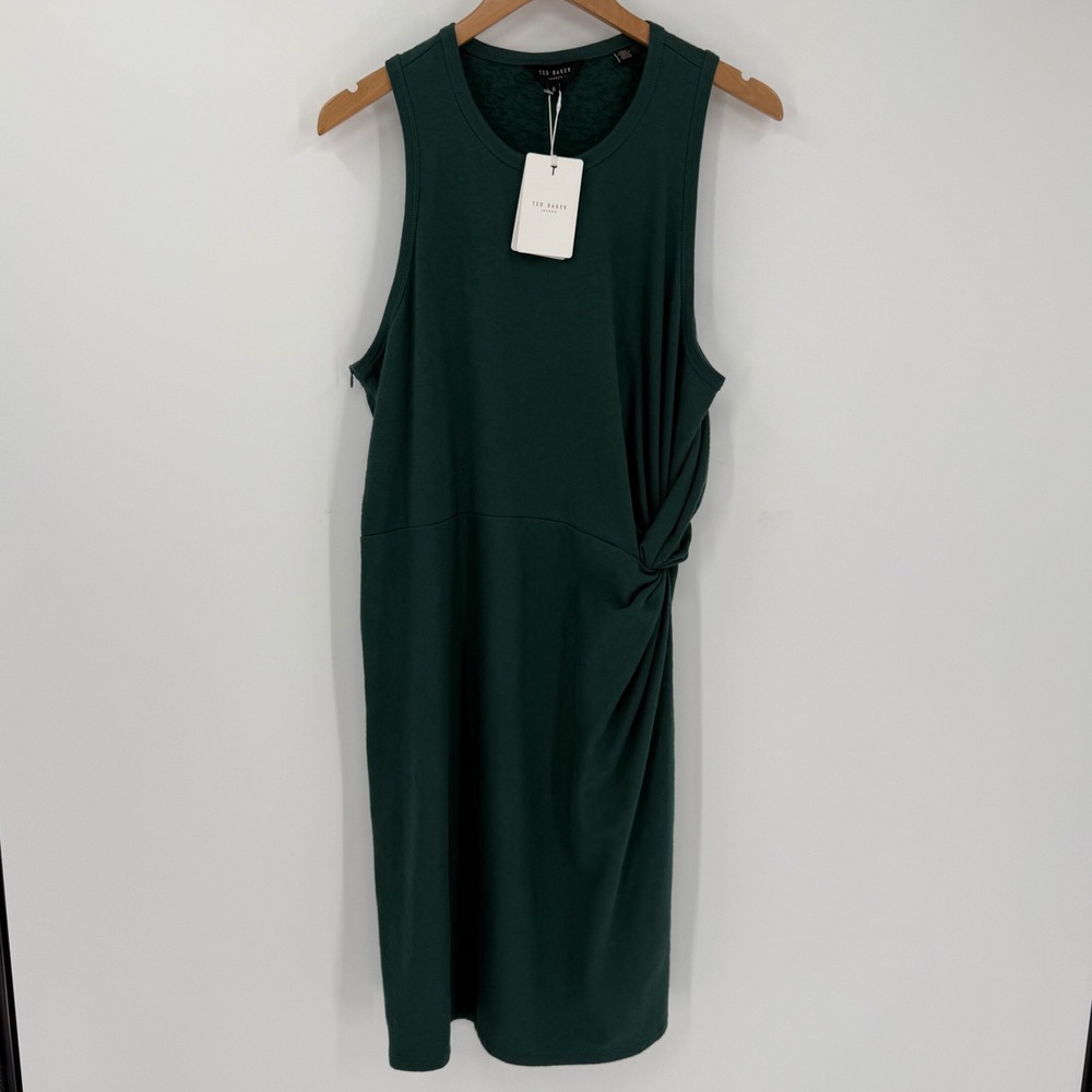 NWT‎ Ted Baker Livviaa Knot Front Jersey Dress Dark Green Size 6